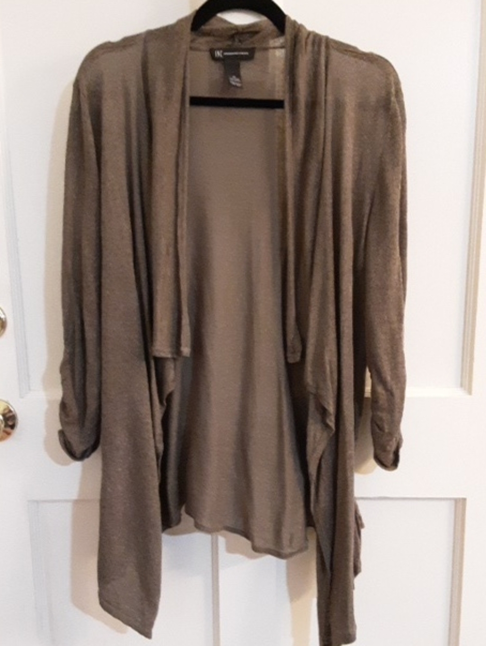 INC International Concepts Taupe Open-Front Draped Cardigan